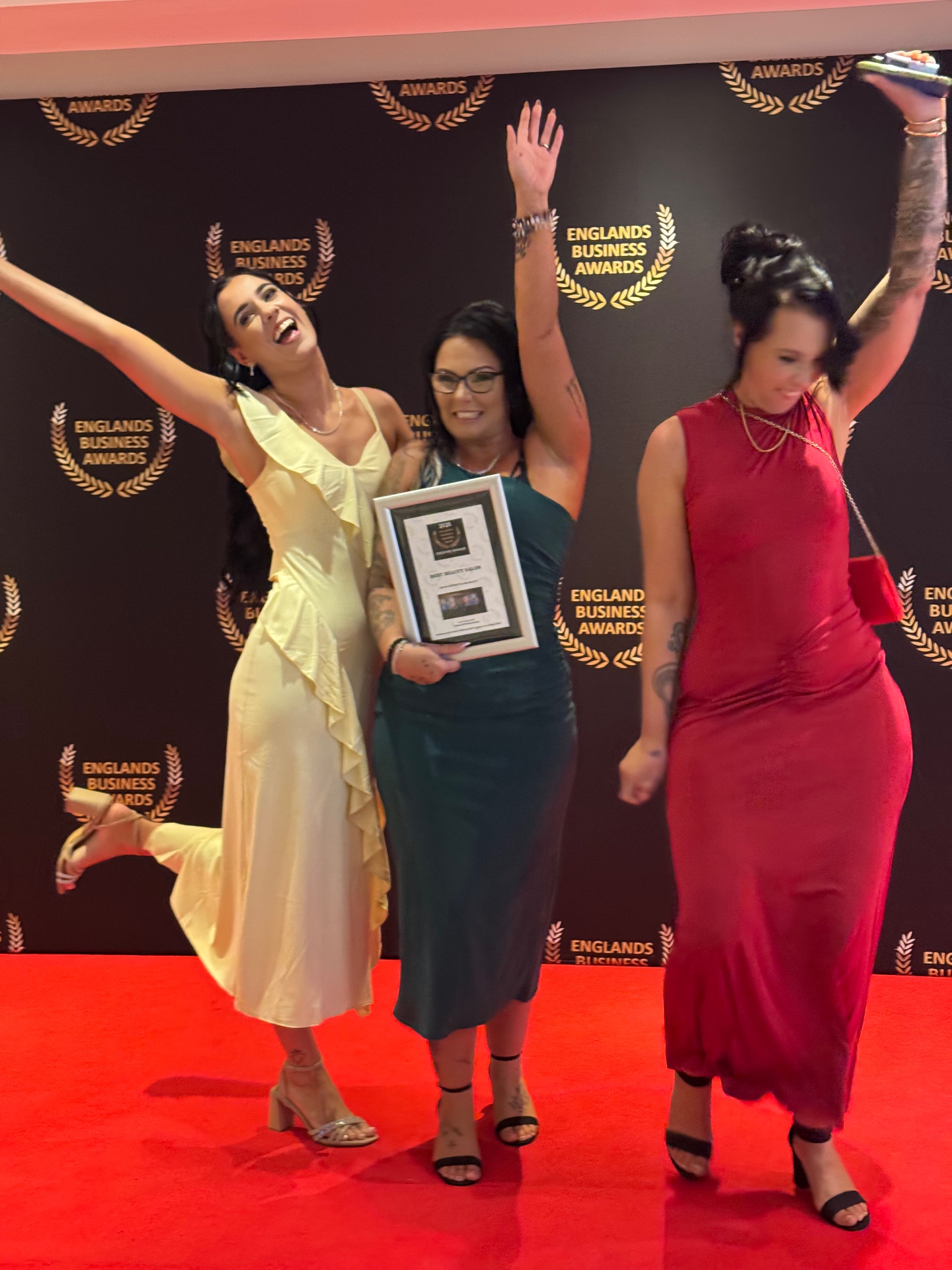 The Divine Aesthetics team on the red carpet at the Englands Business Awards 2026 in Cheshire